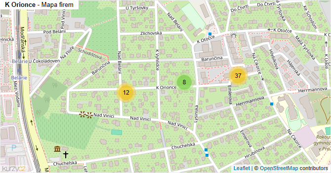 K Orionce - mapa firem