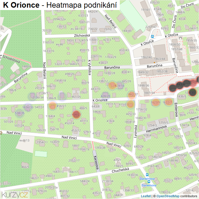 Mapa K Orionce - Firmy v ulici.