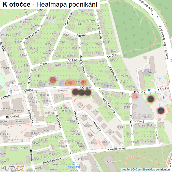 Mapa K otočce - Firmy v ulici.