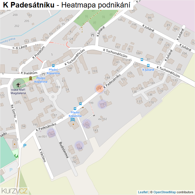 Mapa K Padesátníku - Firmy v ulici.