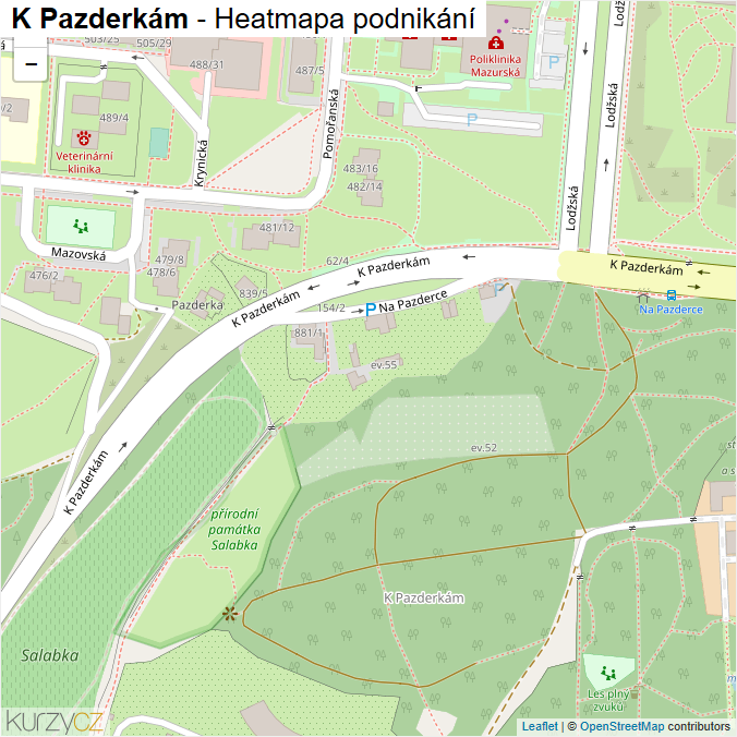 Mapa K Pazderkám - Firmy v ulici.