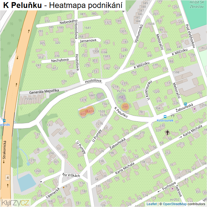 Mapa K Peluňku - Firmy v ulici.