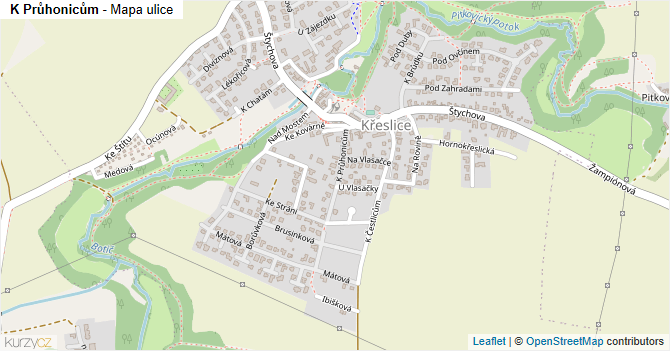 K Průhonicům - mapa ulice