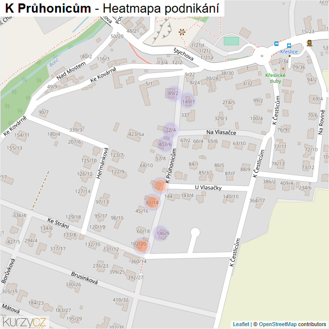Mapa K Průhonicům - Firmy v ulici.