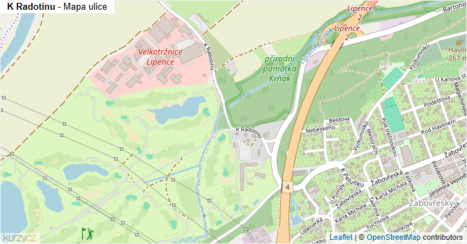 K Radotínu - mapa ulice