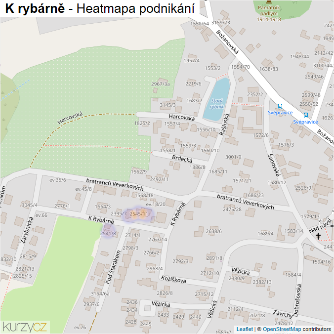 Mapa K rybárně - Firmy v ulici.