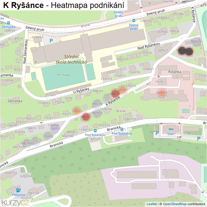 Mapa K Ryšánce - Firmy v ulici.
