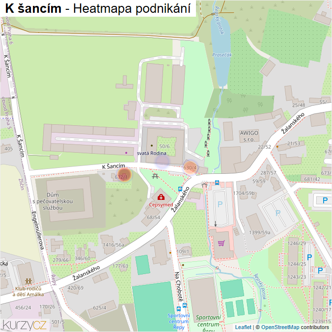 Mapa K šancím - Firmy v ulici.