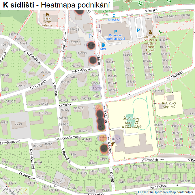 Mapa K sídlišti - Firmy v ulici.