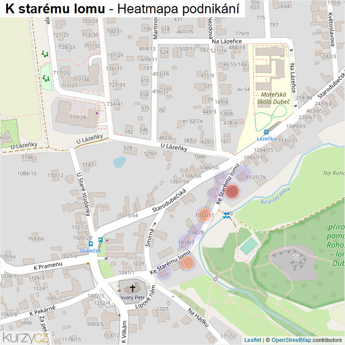 Mapa K starému lomu - Firmy v ulici.