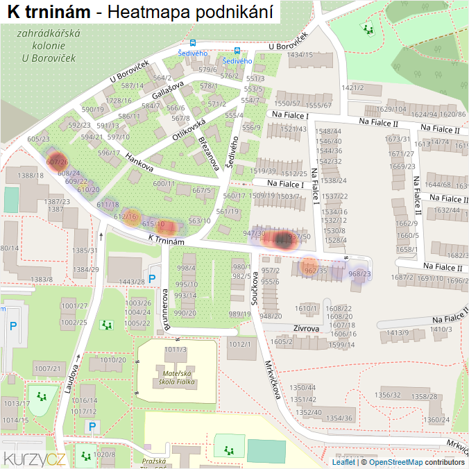 Mapa K trninám - Firmy v ulici.