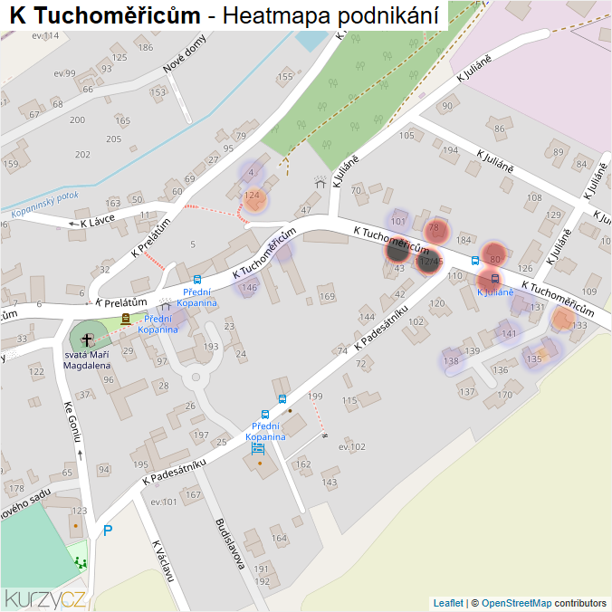 Mapa K Tuchoměřicům - Firmy v ulici.