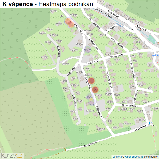 Mapa K vápence - Firmy v ulici.