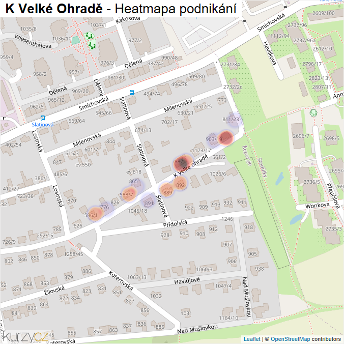 Mapa K Velké Ohradě - Firmy v ulici.