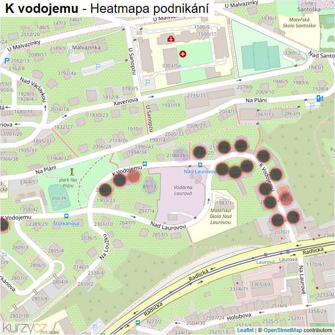 Mapa K vodojemu - Firmy v ulici.