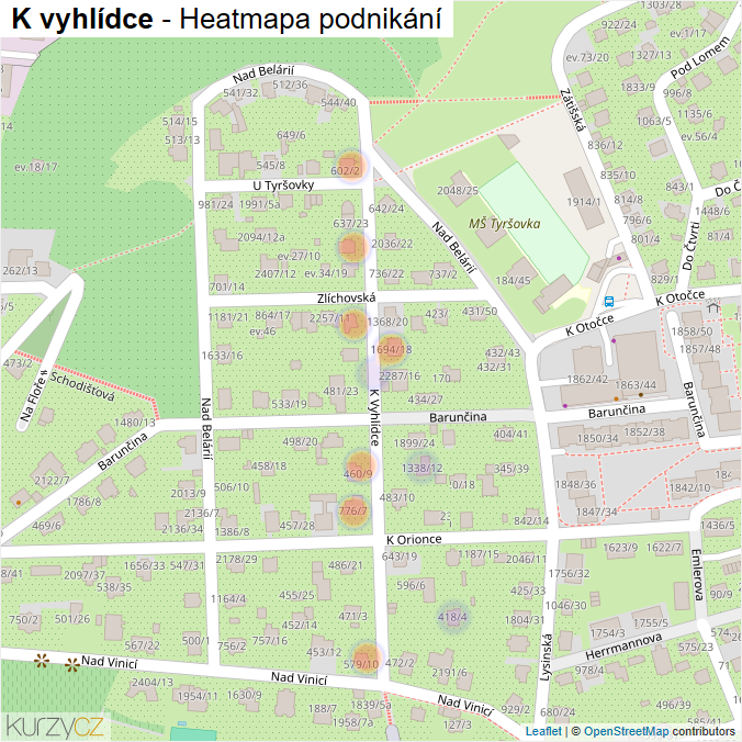 Mapa K vyhlídce - Firmy v ulici.