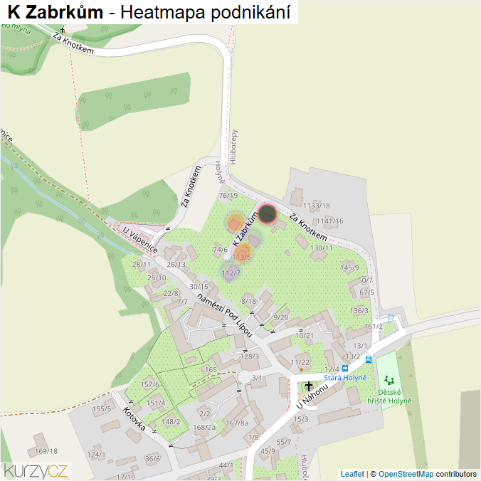 Mapa K Zabrkům - Firmy v ulici.