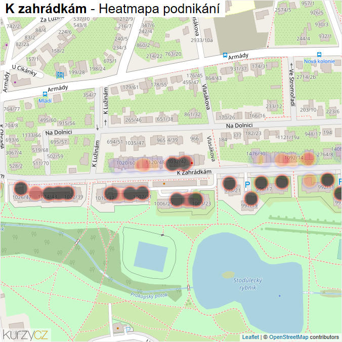 Mapa K zahrádkám - Firmy v ulici.