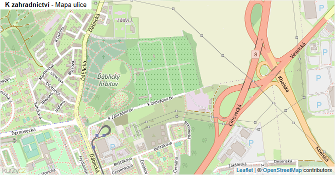 K zahradnictví - mapa ulice