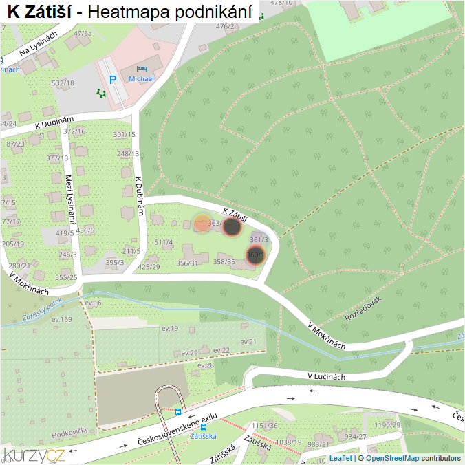 Mapa K Zátiší - Firmy v ulici.