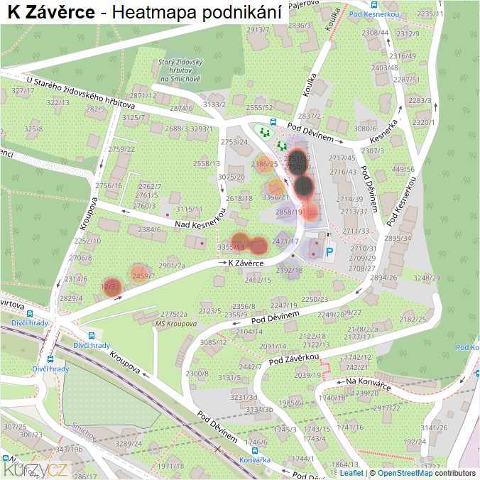 Mapa K Závěrce - Firmy v ulici.