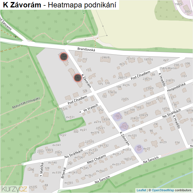 Mapa K Závorám - Firmy v ulici.
