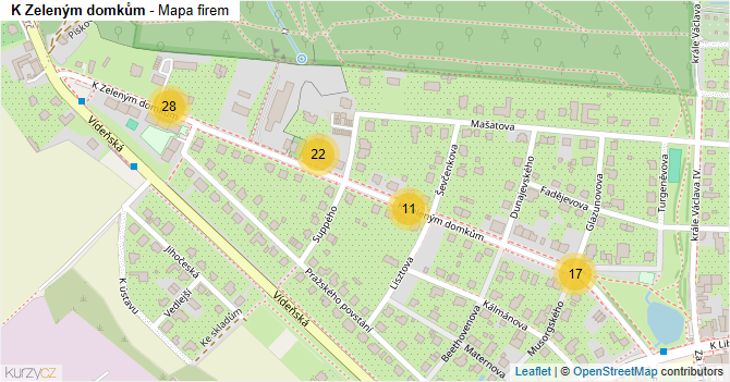 K Zeleným domkům - mapa firem