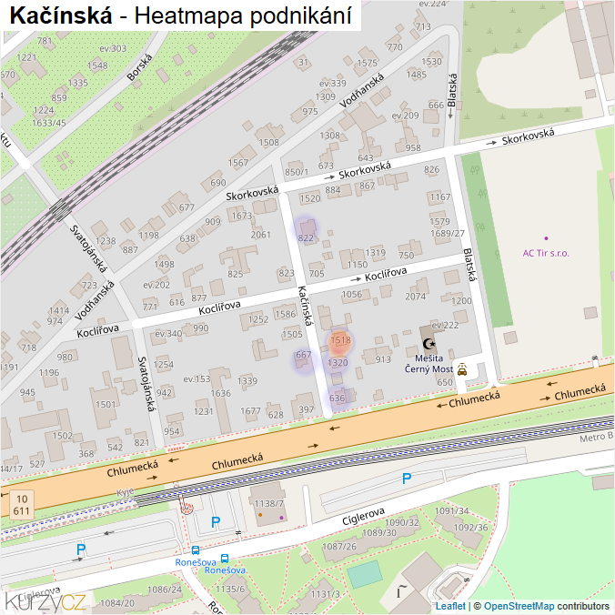 Mapa Kačínská - Firmy v ulici.