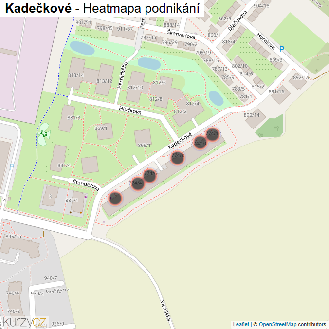 Mapa Kadečkové - Firmy v ulici.