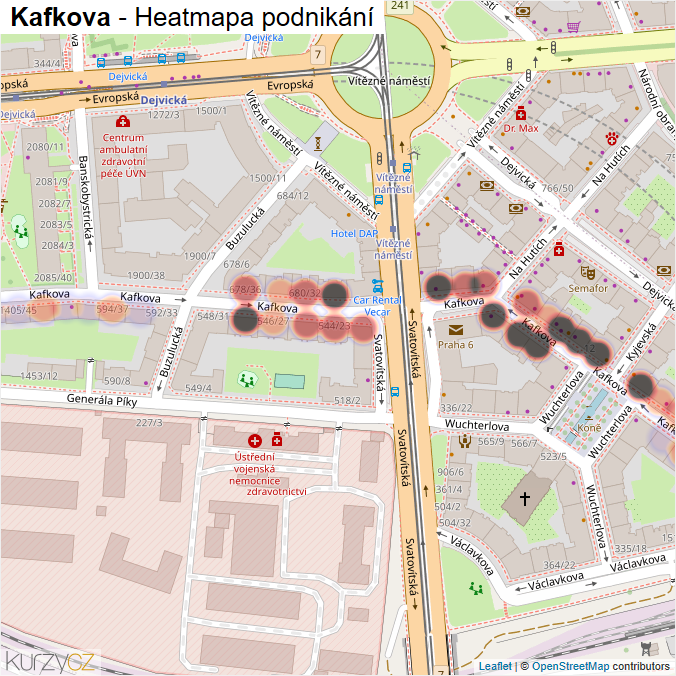 Mapa Kafkova - Firmy v ulici.