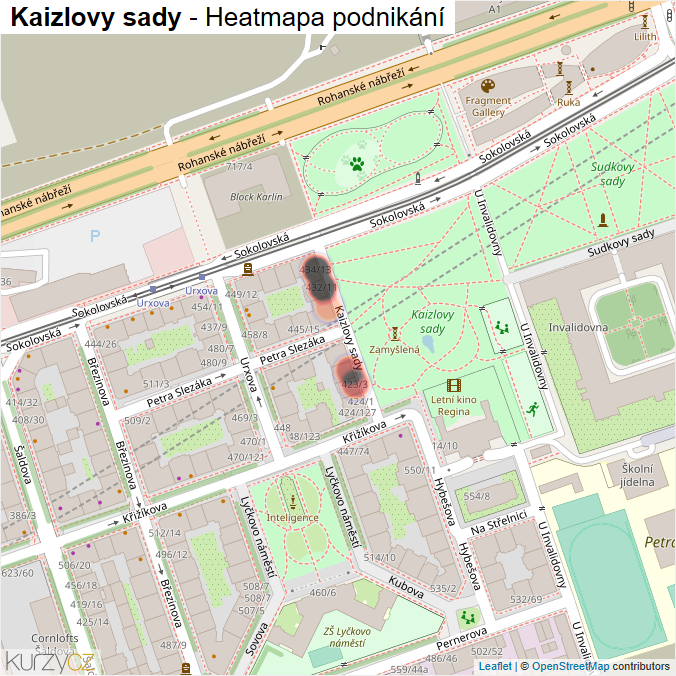 Mapa Kaizlovy sady - Firmy v ulici.