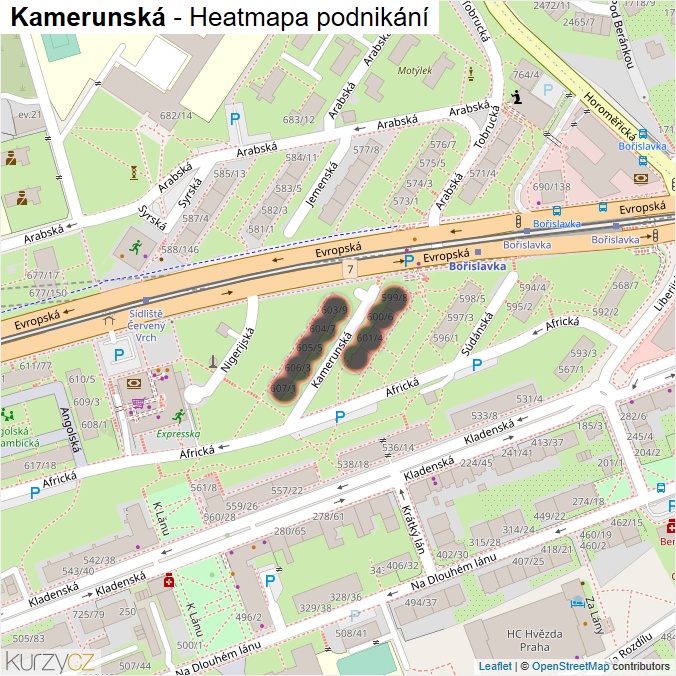 Mapa Kamerunská - Firmy v ulici.