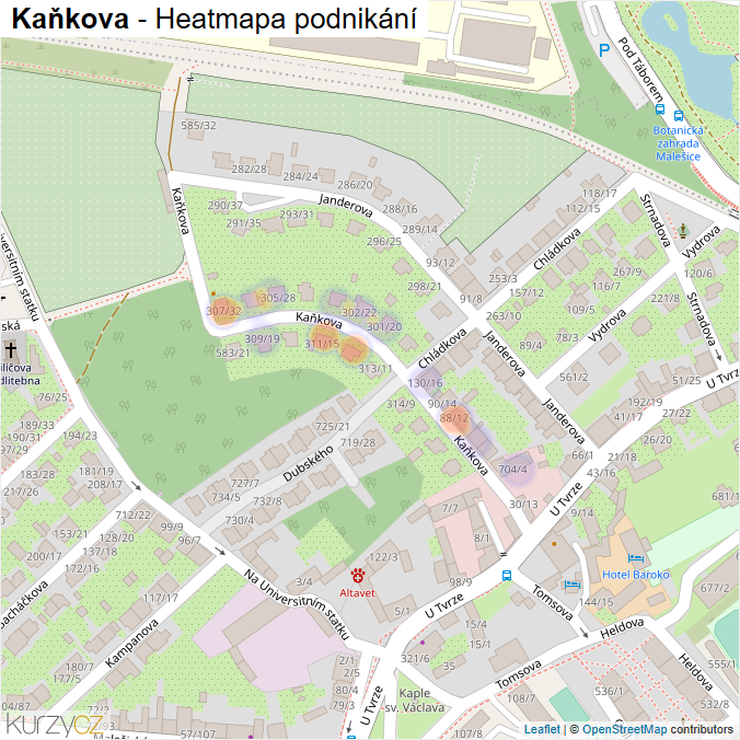 Mapa Kaňkova - Firmy v ulici.