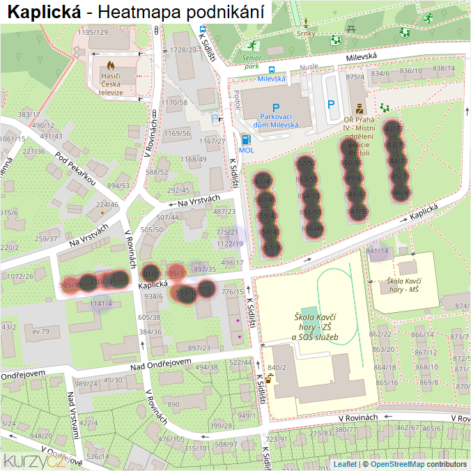 Mapa Kaplická - Firmy v ulici.