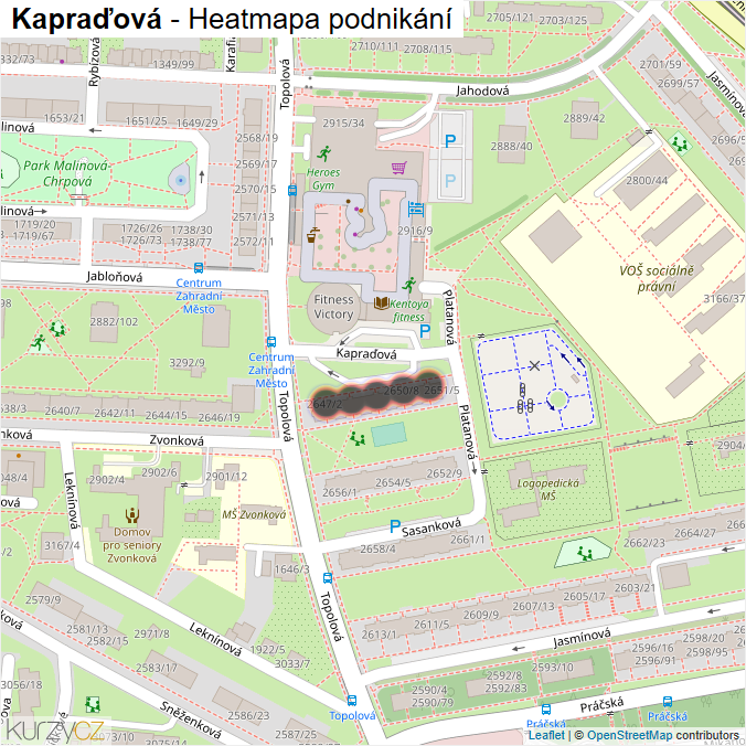 Mapa Kapraďová - Firmy v ulici.