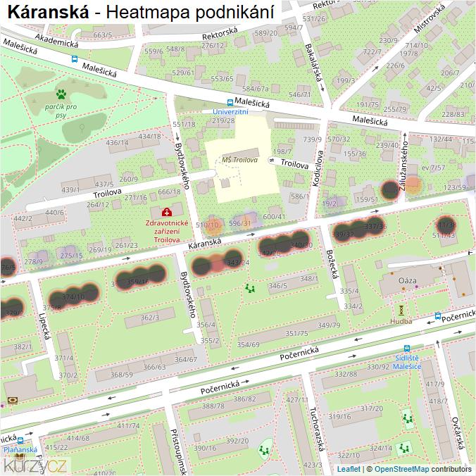 Mapa Káranská - Firmy v ulici.