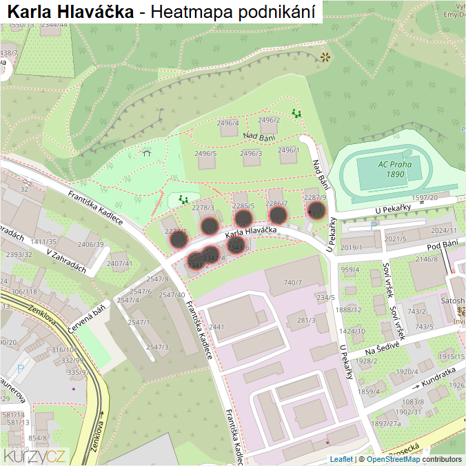Mapa Karla Hlaváčka - Firmy v ulici.