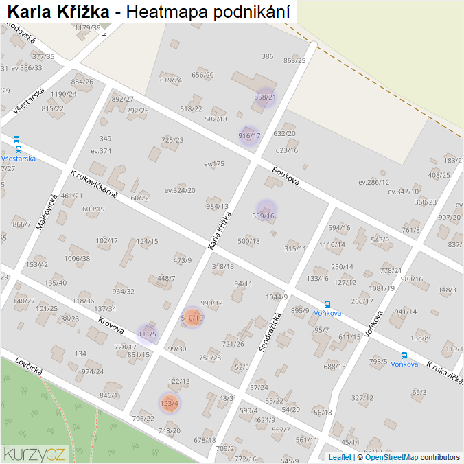 Mapa Karla Křížka - Firmy v ulici.