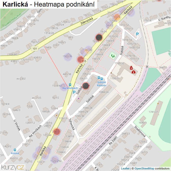 Mapa Karlická - Firmy v ulici.
