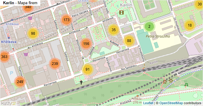 Karlín - mapa firem