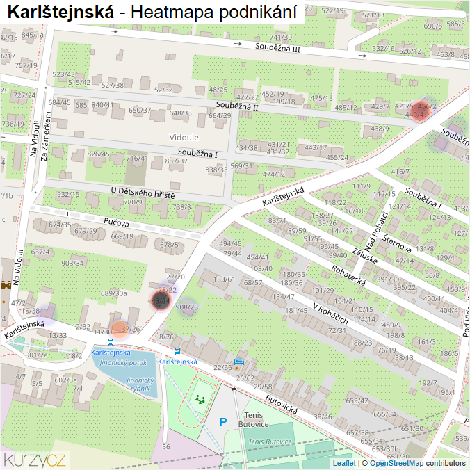 Mapa Karlštejnská - Firmy v ulici.