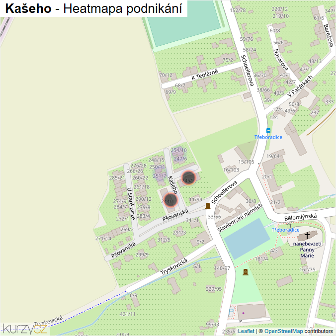 Mapa Kašeho - Firmy v ulici.