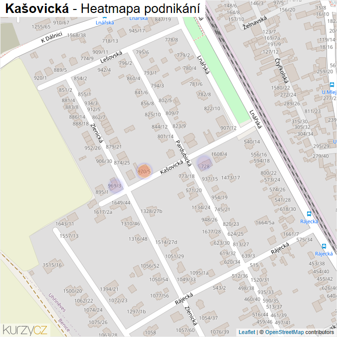 Mapa Kašovická - Firmy v ulici.