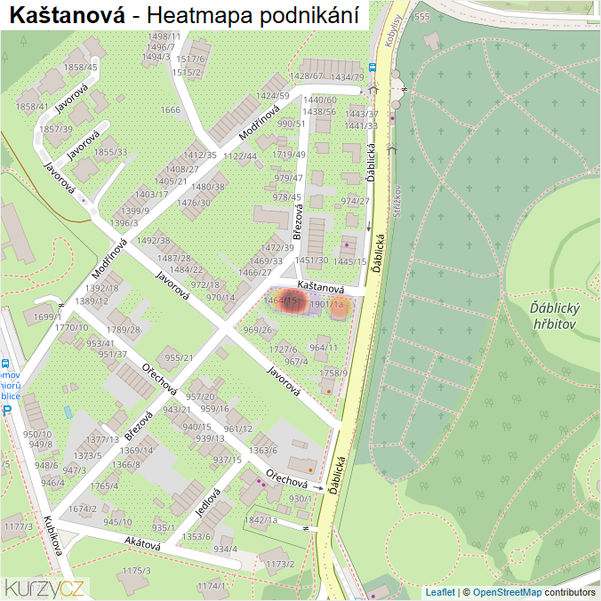 Mapa Kaštanová - Firmy v ulici.