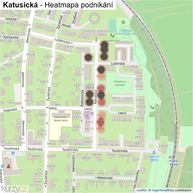 Mapa Katusická - Firmy v ulici.