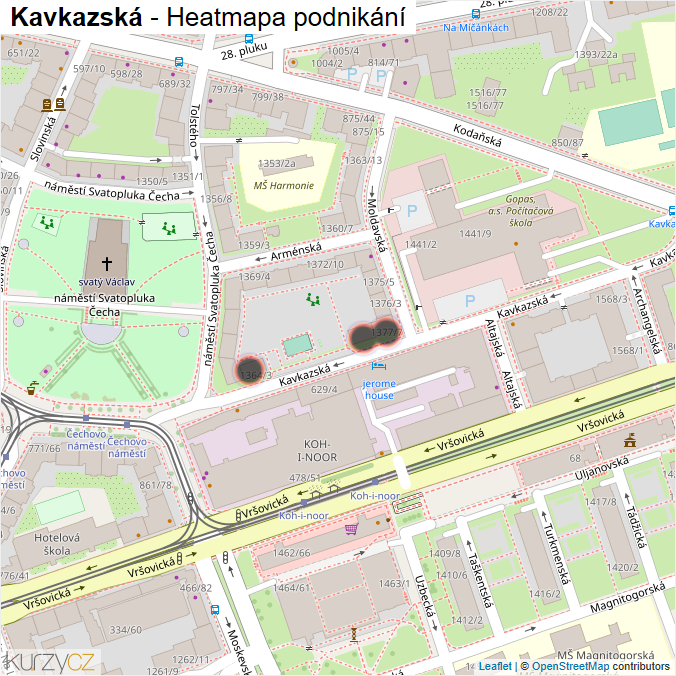 Mapa Kavkazská - Firmy v ulici.