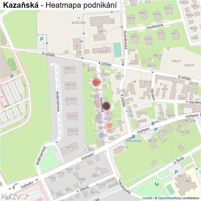 Mapa Kazaňská - Firmy v ulici.
