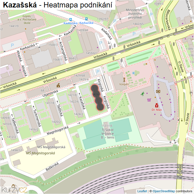 Mapa Kazašská - Firmy v ulici.