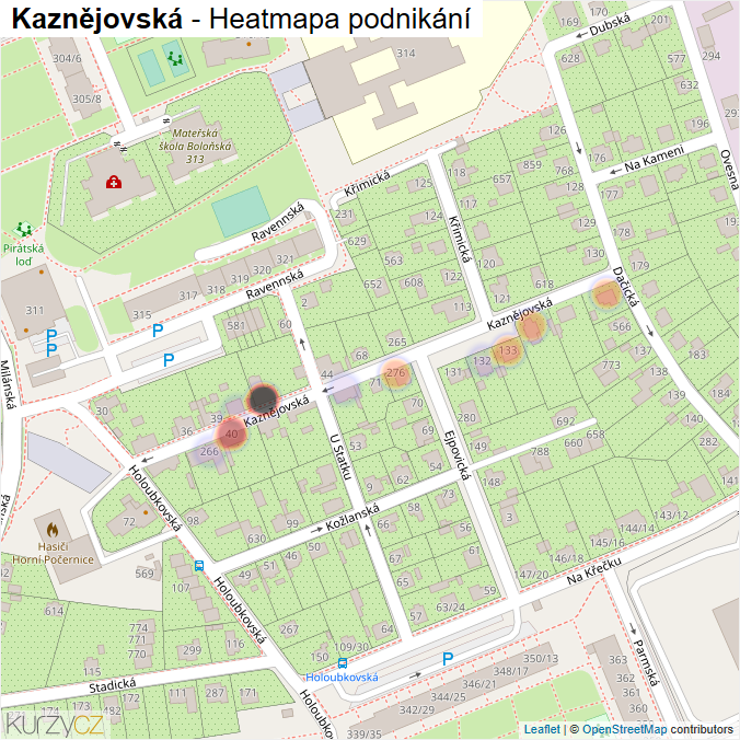 Mapa Kaznějovská - Firmy v ulici.