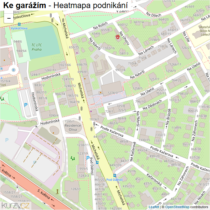 Mapa Ke garážím - Firmy v ulici.
